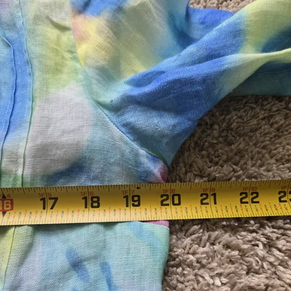 120 Lino Pintuck Linen Shirt Womens 42/S Colorful Pastel Long Sleeve